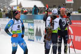 29.01.2022, Arber, Germany (GER): Emilien Claude (FRA), Justus Strelow (GER), Philipp Horn (GER), (l-r) - IBU Open European Championships Biathlon, pursuit men, Arber (GER). www.nordicfocus.com. © Deubert/NordicFocus. Every downloaded picture is fee-liable.