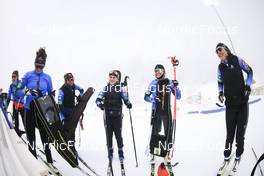 25.01.2022, Arber, Germany (GER): Lou Jeanmonnot (FRA), Gilonne Guigonnat (FRA), Sophie Chauveau (FRA), Oceane Michelon (FRA), Camille Bened (FRA) (l-r) - IBU Open European Championships Biathlon, training, Arber (GER). www.nordicfocus.com. © Manzoni/NordicFocus. Every downloaded picture is fee-liable.
