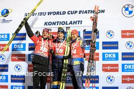 29.11.2022, Kontiolahti, Finland (FIN): Niklas Hartweg (SUI), Martin Ponsiluoma (SWE), David Zobel (GER), (l-r) - IBU World Cup Biathlon, individual men, Kontiolahti (FIN). www.nordicfocus.com. © Manzoni/NordicFocus. Every downloaded picture is fee-liable.