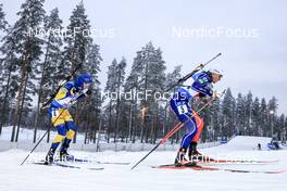 04.12.2022, Kontiolahti, Finland (FIN): Sebastian Samuelsson (SWE), Emilien Jacquelin (FRA), (l-r) - IBU World Cup Biathlon, pursuit men, Kontiolahti (FIN). www.nordicfocus.com. © Manzoni/NordicFocus. Every downloaded picture is fee-liable.