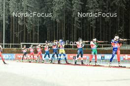 04.12.2022, Kontiolahti, Finland (FIN): Dunja Zdouc (AUT), Julia Schwaiger (AUT), Karoline Offigstad Knotten (NOR), Stina Nilsson (SWE), Deedra Irwin (USA), Milena Todorova (BUL), Lou Jeanmonnot (FRA), (l-r) - IBU World Cup Biathlon, pursuit women, Kontiolahti (FIN). www.nordicfocus.com. © Manzoni/NordicFocus. Every downloaded picture is fee-liable.