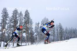01.12.2022, Kontiolahti, Finland (FIN): Johannes Kuehn (GER), Sturla Holm Laegreid (NOR), (l-r) - IBU World Cup Biathlon, relay men, Kontiolahti (FIN). www.nordicfocus.com. © Manzoni/NordicFocus. Every downloaded picture is fee-liable.