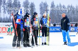 01.12.2022, Kontiolahti, Finland (FIN): Vetle Sjaastad Christiansen (NOR), Sturla Holm Laegreid (NOR), Tarjei Boe (NOR), Johannes Thingnes Boe (NOR), (l-r) - IBU World Cup Biathlon, relay men, Kontiolahti (FIN). www.nordicfocus.com. © Manzoni/NordicFocus. Every downloaded picture is fee-liable.