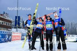 01.12.2022, Kontiolahti, Finland (FIN): Johannes Thingnes Boe (NOR), Tarjei Boe (NOR), Sturla Holm Laegreid (NOR), Vetle Sjaastad Christiansen (NOR), (l-r) - IBU World Cup Biathlon, relay men, Kontiolahti (FIN). www.nordicfocus.com. © Manzoni/NordicFocus. Every downloaded picture is fee-liable.