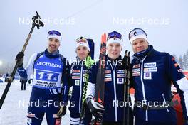 01.12.2022, Kontiolahti, Finland (FIN): Olli Hiidensalo (FIN), Tero Seppala (FIN), Tuomas Harjula (FIN), Jaakko Ranta (FIN), (l-r) - IBU World Cup Biathlon, relay men, Kontiolahti (FIN). www.nordicfocus.com. © Manzoni/NordicFocus. Every downloaded picture is fee-liable.