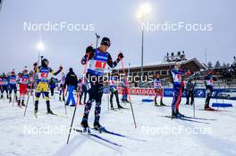 01.12.2022, Kontiolahti, Finland (FIN): Miha Dovzan (SLO), Adam Runnalls (CAN), Peppe Femling (SWE), Vetle Sjaastad Christiansen (NOR), Eric Perrot (FRA), Justus Strelow (GER), (l-r) - IBU World Cup Biathlon, relay men, Kontiolahti (FIN). www.nordicfocus.com. © Manzoni/NordicFocus. Every downloaded picture is fee-liable.