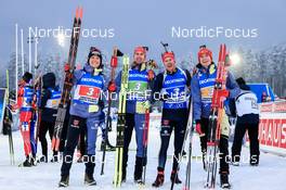 01.12.2022, Kontiolahti, Finland (FIN): Justus Strelow (GER), Johannes Kuehn (GER), Roman Rees (GER), Benedikt Doll (GER), (l-r) - IBU World Cup Biathlon, relay men, Kontiolahti (FIN). www.nordicfocus.com. © Manzoni/NordicFocus. Every downloaded picture is fee-liable.