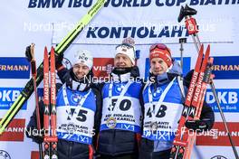 03.12.2022, Kontiolahti, Finland (FIN): Sturla Holm Laegreid (NOR), Johannes Thingnes Boe (NOR), Roman Rees (GER), (l-r) - IBU World Cup Biathlon, sprint men, Kontiolahti (FIN). www.nordicfocus.com. © Manzoni/NordicFocus. Every downloaded picture is fee-liable.