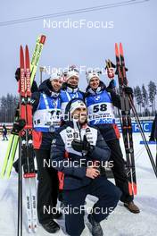 03.12.2022, Kontiolahti, Finland (FIN): Sturla Holm Laegreid (NOR), Johannes Thingnes Boe (NOR), Filip Fjeld Andersen (NOR), Siegfried Mazet (FRA), (l-r) - IBU World Cup Biathlon, sprint men, Kontiolahti (FIN). www.nordicfocus.com. © Manzoni/NordicFocus. Every downloaded picture is fee-liable.