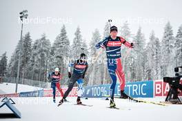 28.11.2022, Kontiolahti, Finland (FIN): Antonin Guigonnat (FRA), Campbell Wright (NZL), Quentin Fillon Maillet (FRA),  (l-r) - IBU World Cup Biathlon, training, Kontiolahti (FIN). www.nordicfocus.com. © Osula/NordicFocus. Every downloaded picture is fee-liable.