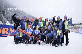 10.12.2022, Hochfilzen, Austria (AUT): Justus Strelow (GER), Johannes Kuehn (GER), Roman Rees (GER), Benedikt Doll (GER), Felix Bitterling (GER), IBU Sports Director, (l-r) -  IBU World Cup Biathlon, relay men, Hochfilzen (AUT). www.nordicfocus.com. © Manzoni/NordicFocus. Every downloaded picture is fee-liable.
