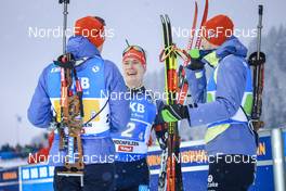 10.12.2022, Hochfilzen, Austria (AUT): Roman Rees (GER), Benedikt Doll (GER), Johannes Kuehn (GER), (l-r) -  IBU World Cup Biathlon, relay men, Hochfilzen (AUT). www.nordicfocus.com. © Manzoni/NordicFocus. Every downloaded picture is fee-liable.