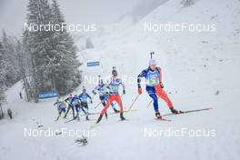 10.12.2022, Hochfilzen, Austria (AUT): Tommaso Giacomel (ITA), Lovro Planko (SLO), Johannes Kuehn (GER), Vladislav Kireyev (KAZ), Anton Dudchenko (UKR), Kristo Siimer (EST), Niklas Hartweg (SUI), Fabien Claude (FRA), (l-r) -  IBU World Cup Biathlon, relay men, Hochfilzen (AUT). www.nordicfocus.com. © Manzoni/NordicFocus. Every downloaded picture is fee-liable.