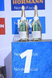 10.12.2022, Hochfilzen, Austria (AUT): Event Feature: Champagne on the podium -  IBU World Cup Biathlon, relay men, Hochfilzen (AUT). www.nordicfocus.com. © Manzoni/NordicFocus. Every downloaded picture is fee-liable.