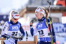 08.12.2022, Hochfilzen, Austria (AUT): Mari Eder (FIN), Suvi Minkkinen (FIN), (l-r) -  IBU World Cup Biathlon, sprint women, Hochfilzen (AUT). www.nordicfocus.com. © Manzoni/NordicFocus. Every downloaded picture is fee-liable.