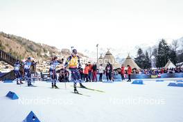 18.12.2022, Annecy-Le Grand Bornand, France (FRA): Sturla Holm Laegreid (NOR), Vetle Sjaastad Christiansen (NOR), Johannes Dale (NOR), Johannes Thingnes Boe (NOR), (l-r) -  IBU World Cup Biathlon, mass men, Annecy-Le Grand Bornand (FRA). www.nordicfocus.com. © Thibaut/NordicFocus. Every downloaded picture is fee-liable.