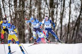 18.12.2022, Annecy-Le Grand Bornand, France (FRA): Florent Claude (BEL), Sebastian Samuelsson (SWE), Artem Pryma (UKR), Olli Hiidensalo (FIN), (l-r) -  IBU World Cup Biathlon, mass men, Annecy-Le Grand Bornand (FRA). www.nordicfocus.com. © Thibaut/NordicFocus. Every downloaded picture is fee-liable.