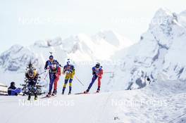 18.12.2022, Annecy-Le Grand Bornand, France (FRA): Johannes Thingnes Boe (NOR), Vetle Sjaastad Christiansen (NOR), Emilien Jacquelin (FRA), Martin Ponsiluoma (SWE), Quentin Fillon Maillet (FRA), (l-r) -  IBU World Cup Biathlon, mass men, Annecy-Le Grand Bornand (FRA). www.nordicfocus.com. © Thibaut/NordicFocus. Every downloaded picture is fee-liable.