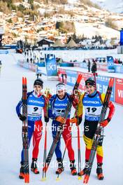 18.12.2022, Annecy-Le Grand Bornand, France (FRA): Fabien Claude (FRA), Emilien Claude (FRA), Florent Claude (BEL), (l-r) -  IBU World Cup Biathlon, mass men, Annecy-Le Grand Bornand (FRA). www.nordicfocus.com. © Authamayou/NordicFocus. Every downloaded picture is fee-liable.