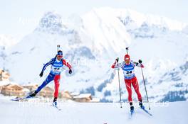 18.12.2022, Annecy-Le Grand Bornand, France (FRA): Antonin Guigonnat (FRA), Sebastian Stalder (SUI), (l-r) -  IBU World Cup Biathlon, mass men, Annecy-Le Grand Bornand (FRA). www.nordicfocus.com. © Authamayou/NordicFocus. Every downloaded picture is fee-liable.