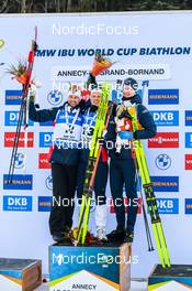 18.12.2022, Annecy-Le Grand Bornand, France (FRA): Sturla Holm Laegreid (NOR), Johannes Dale (NOR), Johannes Thingnes Boe (NOR), (l-r), (l-r) -  IBU World Cup Biathlon, mass men, Annecy-Le Grand Bornand (FRA). www.nordicfocus.com. © Authamayou/NordicFocus. Every downloaded picture is fee-liable.