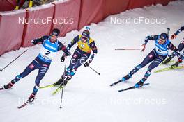 18.12.2022, Annecy-Le Grand Bornand, France (FRA): Sturla Holm Laegreid (NOR), Johannes Thingnes Boe (NOR), Vetle Sjaastad Christiansen (NOR), (l-r) -  IBU World Cup Biathlon, mass men, Annecy-Le Grand Bornand (FRA). www.nordicfocus.com. © Thibaut/NordicFocus. Every downloaded picture is fee-liable.