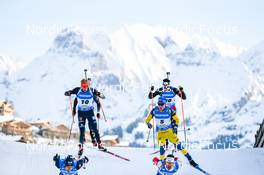18.12.2022, Annecy-Le Grand Bornand, France (FRA): Roman Rees (GER), Sebastian Samuelsson (SWE), (l-r) -  IBU World Cup Biathlon, mass men, Annecy-Le Grand Bornand (FRA). www.nordicfocus.com. © Authamayou/NordicFocus. Every downloaded picture is fee-liable.