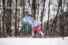 18.12.2022, Annecy-Le Grand Bornand, France (FRA): Vytautas Strolia (LTU), Timofei Lapshin (KOR), (l-r) -  IBU World Cup Biathlon, mass men, Annecy-Le Grand Bornand (FRA). www.nordicfocus.com. © Thibaut/NordicFocus. Every downloaded picture is fee-liable.
