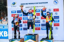 18.12.2022, Annecy-Le Grand Bornand, France (FRA): Sturla Holm Laegreid (NOR), Johannes Dale (NOR), Johannes Thingnes Boe (NOR), (l-r), (l-r) -  IBU World Cup Biathlon, mass men, Annecy-Le Grand Bornand (FRA). www.nordicfocus.com. © Authamayou/NordicFocus. Every downloaded picture is fee-liable.