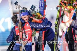 18.12.2022, Annecy-Le Grand Bornand, France (FRA): Lou Jeanmonnot (FRA), Julia Simon (FRA), (l-r) -  IBU World Cup Biathlon, mass women, Annecy-Le Grand Bornand (FRA). www.nordicfocus.com. © Thibaut/NordicFocus. Every downloaded picture is fee-liable.