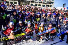 18.12.2022, Annecy-Le Grand Bornand, France (FRA): Lou Jeanmonnot (FRA), Chloe Chevalier (FRA), Anais Chevalier-Bouchet (FRA), Julia Simon (FRA), Sophie Chauveau (FRA), (l-r) -  IBU World Cup Biathlon, mass women, Annecy-Le Grand Bornand (FRA). www.nordicfocus.com. © Thibaut/NordicFocus. Every downloaded picture is fee-liable.