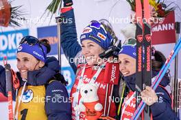 18.12.2022, Annecy-Le Grand Bornand, France (FRA): Julia Simon (FRA), Lisa Theresa Hauser (AUT), Anais Chevalier-Bouchet (FRA), (l-r) -  IBU World Cup Biathlon, mass women, Annecy-Le Grand Bornand (FRA). www.nordicfocus.com. © Thibaut/NordicFocus. Every downloaded picture is fee-liable.