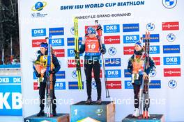18.12.2022, Annecy-Le Grand Bornand, France (FRA): Julia Simon (FRA), Lisa Theresa Hauser (AUT), Anais Chevalier-Bouchet (FRA), (l-r), (l-r) -  IBU World Cup Biathlon, mass women, Annecy-Le Grand Bornand (FRA). www.nordicfocus.com. © Authamayou/NordicFocus. Every downloaded picture is fee-liable.