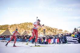 18.12.2022, Annecy-Le Grand Bornand, France (FRA): Elisa Gasparin (SUI), Lena Haecki-Gross (SUI), (l-r) -  IBU World Cup Biathlon, mass women, Annecy-Le Grand Bornand (FRA). www.nordicfocus.com. © Thibaut/NordicFocus. Every downloaded picture is fee-liable.
