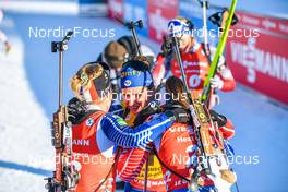 18.12.2022, Annecy-Le Grand Bornand, France (FRA): Sophie Chauveau (FRA), Julia Simon (FRA), Chloe Chevalier (FRA), (l-r)  -  IBU World Cup Biathlon, mass women, Annecy-Le Grand Bornand (FRA). www.nordicfocus.com. © Authamayou/NordicFocus. Every downloaded picture is fee-liable.