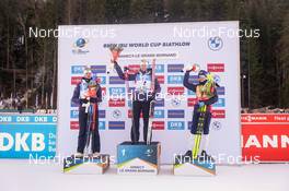 17.12.2022, Annecy-Le Grand Bornand, France (FRA): Vetle Sjaastad Christiansen (NOR), Sturla Holm Laegreid (NOR), Johannes Thingnes Boe (NOR), (l-r) -  IBU World Cup Biathlon, pursuit men, Annecy-Le Grand Bornand (FRA). www.nordicfocus.com. © Thibaut/NordicFocus. Every downloaded picture is fee-liable.
