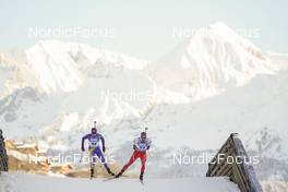 17.12.2022, Annecy-Le Grand Bornand, France (FRA): George Buta (ROU), Serafin Wiestner (SUI), (l-r) -  IBU World Cup Biathlon, pursuit men, Annecy-Le Grand Bornand (FRA). www.nordicfocus.com. © Thibaut/NordicFocus. Every downloaded picture is fee-liable.