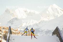 17.12.2022, Annecy-Le Grand Bornand, France (FRA): Jesper Nelin (SWE), Florent Claude (BEL), (l-r) -  IBU World Cup Biathlon, pursuit men, Annecy-Le Grand Bornand (FRA). www.nordicfocus.com. © Thibaut/NordicFocus. Every downloaded picture is fee-liable.