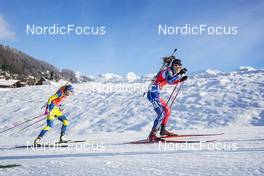 17.12.2022, Annecy-Le Grand Bornand, France (FRA): Hanna Oeberg (SWE), Chloe Chevalier (FRA), (l-r) -  IBU World Cup Biathlon, pursuit women, Annecy-Le Grand Bornand (FRA). www.nordicfocus.com. © Thibaut/NordicFocus. Every downloaded picture is fee-liable.