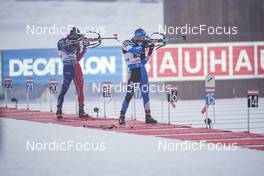15.12.2022, Annecy-Le Grand Bornand, France (FRA): Eric Perrot (FRA), Robert Heldna (EST), (l-r) -  IBU World Cup Biathlon, sprint men, Annecy-Le Grand Bornand (FRA). www.nordicfocus.com. © Thibaut/NordicFocus. Every downloaded picture is fee-liable.