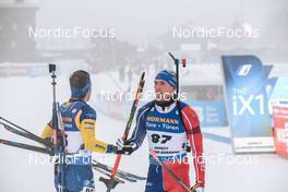 15.12.2022, Annecy-Le Grand Bornand, France (FRA): Oskar Brandt (SWE), Emilien Claude (FRA). (l-r) -  IBU World Cup Biathlon, sprint men, Annecy-Le Grand Bornand (FRA). www.nordicfocus.com. © Authamayou/NordicFocus. Every downloaded picture is fee-liable.