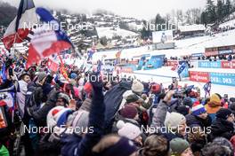 16.12.2022, Annecy-Le Grand Bornand, France (FRA): Event Feature: Fans cheering with French flags, Event Feature: -  IBU World Cup Biathlon, sprint women, Annecy-Le Grand Bornand (FRA). www.nordicfocus.com. © Thibaut/NordicFocus. Every downloaded picture is fee-liable.