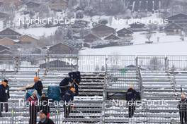 14.12.2022, Annecy-Le Grand Bornand, France (FRA): Event Feature: Cleaning the grandstand - IBU World Cup Biathlon, training, Annecy-Le Grand Bornand (FRA). www.nordicfocus.com. © Manzoni/NordicFocus. Every downloaded picture is fee-liable.