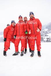 14.12.2022, Annecy-Le Grand Bornand, France (FRA): Jake Brown (USA), Armin Auchentaller (ITA), Coach Team USA, Federico Fontana (ITA), (l-r) - IBU World Cup Biathlon, training, Annecy-Le Grand Bornand (FRA). www.nordicfocus.com. © Manzoni/NordicFocus. Every downloaded picture is fee-liable.