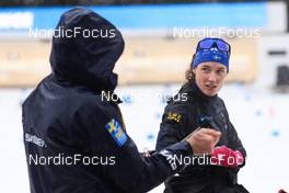 14.12.2022, Annecy-Le Grand Bornand, France (FRA): Jean-Marc Chabloz (SUI), coach Team Sweden, Hanna Oeberg (SWE), (l-r) - IBU World Cup Biathlon, training, Annecy-Le Grand Bornand (FRA). www.nordicfocus.com. © Manzoni/NordicFocus. Every downloaded picture is fee-liable.