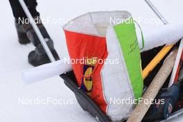 14.12.2022, Annecy-Le Grand Bornand, France (FRA): Event Feature: Tools on a sleight in a Lidl bag - IBU World Cup Biathlon, training, Annecy-Le Grand Bornand (FRA). www.nordicfocus.com. © Manzoni/NordicFocus. Every downloaded picture is fee-liable.