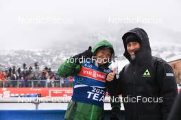 14.12.2022, Annecy-Le Grand Bornand, France (FRA): Sunao Noto (JPN) and the Japanese Coach pose- IBU World Cup Biathlon, training, Annecy-Le Grand Bornand (FRA). www.nordicfocus.com. © Manzoni/NordicFocus. Every downloaded picture is fee-liable.
