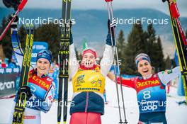 04.01.2022, Val di Fiemme, Italy (ITA): Ebba Andersson (SWE), Natalia Nepryaeva (RUS), Heidi Weng (NOR), (l-r)  - FIS world cup cross-country, tour de ski, final climb women, Val di Fiemme (ITA). www.nordicfocus.com. © Modica/NordicFocus. Every downloaded picture is fee-liable.