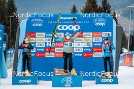 04.01.2022, Val di Fiemme, Italy (ITA): Ebba Andersson (SWE), Heidi Weng (NOR), Delphine Claudel (FRA), (l-r) - FIS world cup cross-country, tour de ski, final climb women, Val di Fiemme (ITA). www.nordicfocus.com. © Modica/NordicFocus. Every downloaded picture is fee-liable.