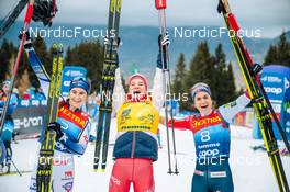 04.01.2022, Val di Fiemme, Italy (ITA): Ebba Andersson (SWE), Natalia Nepryaeva (RUS), Heidi Weng (NOR), (l-r)  - FIS world cup cross-country, tour de ski, final climb women, Val di Fiemme (ITA). www.nordicfocus.com. © Modica/NordicFocus. Every downloaded picture is fee-liable.